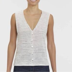 rag & bone White Sleeveless V-Neck Button Front Tank with Black Stripes